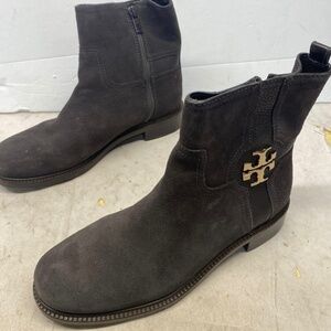 Tory Burch Dark Gray Suede/Leather Alaina Flat Ankle Boots -Wmn 9M Shoe